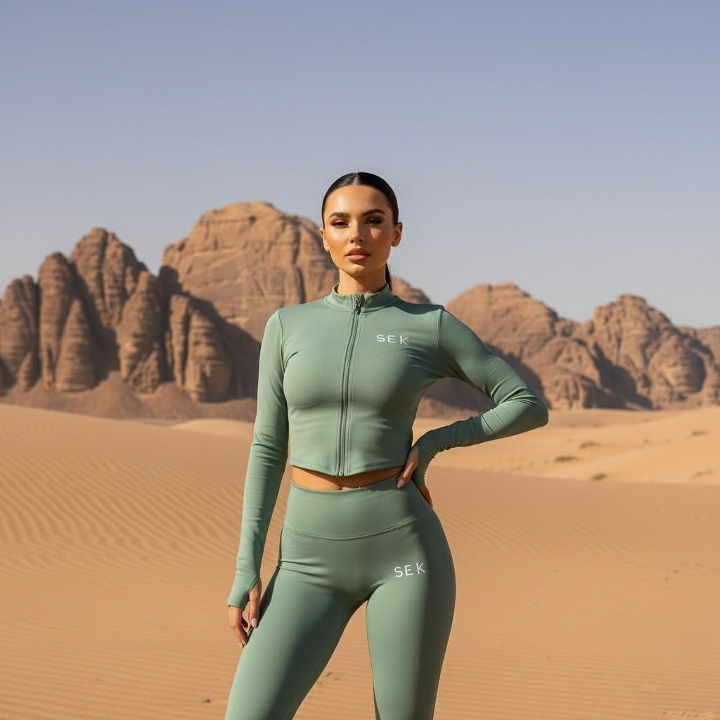 SEEK Elegant Green Land Long Vest Co-ord Set
