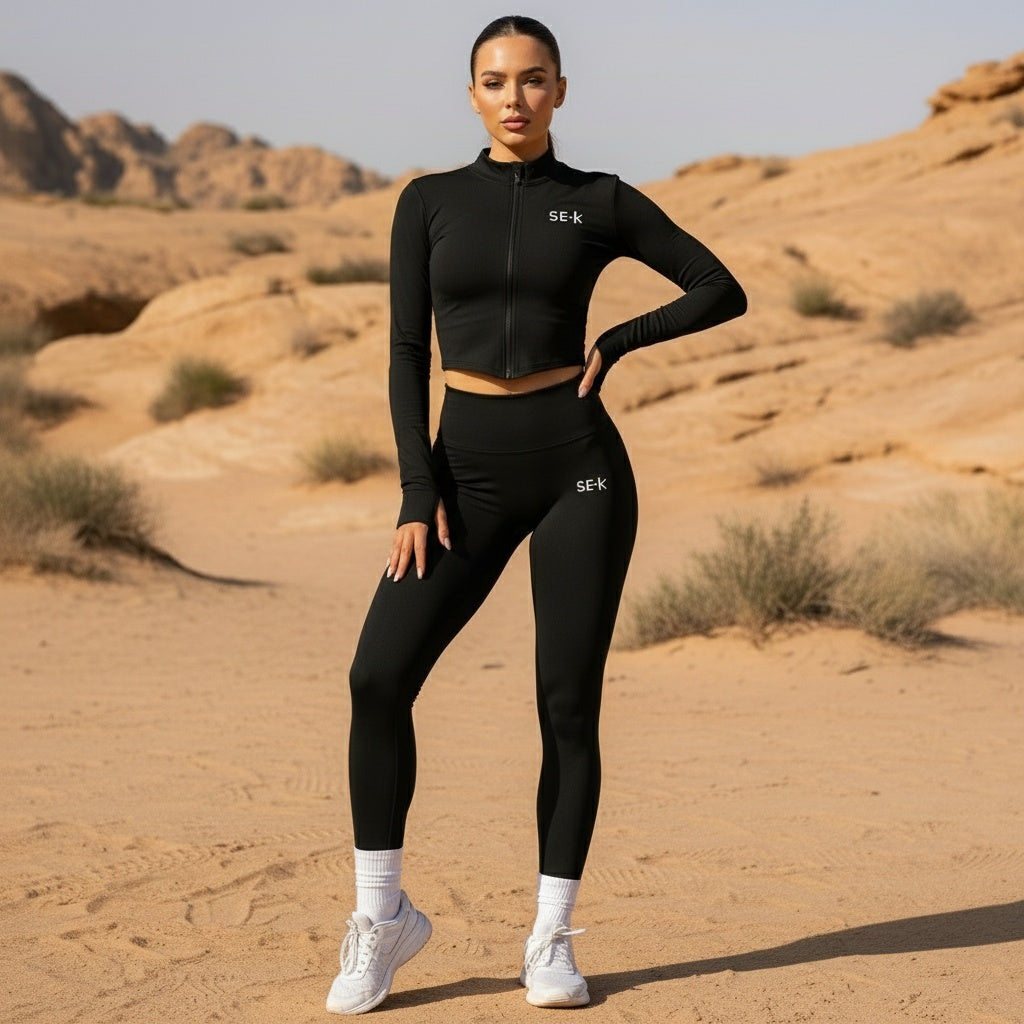 SEEK Elegant Black Angel Long Vest Co-ord Set